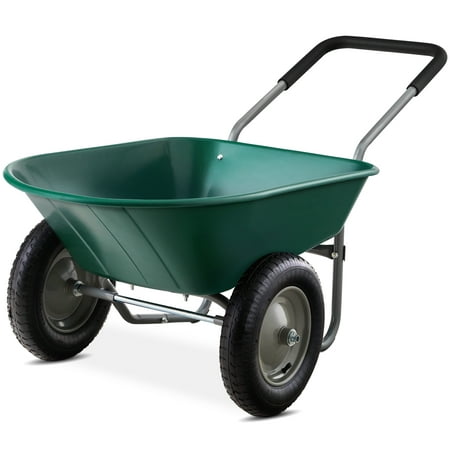Best Choice Products Dual-Wheel Home Wheelbarrow Yard Garden Cart for Lawn, Construction - Green