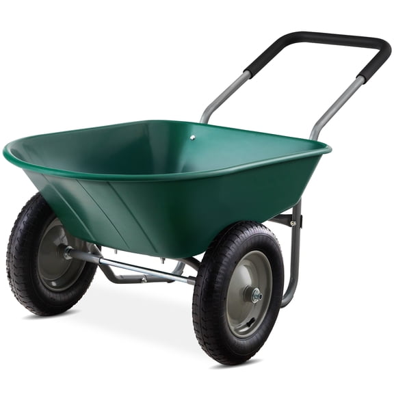 Best Choice Products Dual-Wheel Home Wheelbarrow Yard Garden Cart for Lawn, Construction - Pine Green