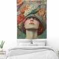thumbnail image 3 of RKSupls Vertical Tapestry Wall Hanging, Elegant Art Nouveau Floral Hat Bird Woman Tapestry Wall Decor for Bedroom, Dorm Room, Living Room, Apartment, College Dorm Home Decor, 3 of 5