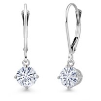 Gem Stone King 14K White Gold White Moissanite Earrings for Women | 1.00 Cttw | Gemstone Birthstone | Round 5MM