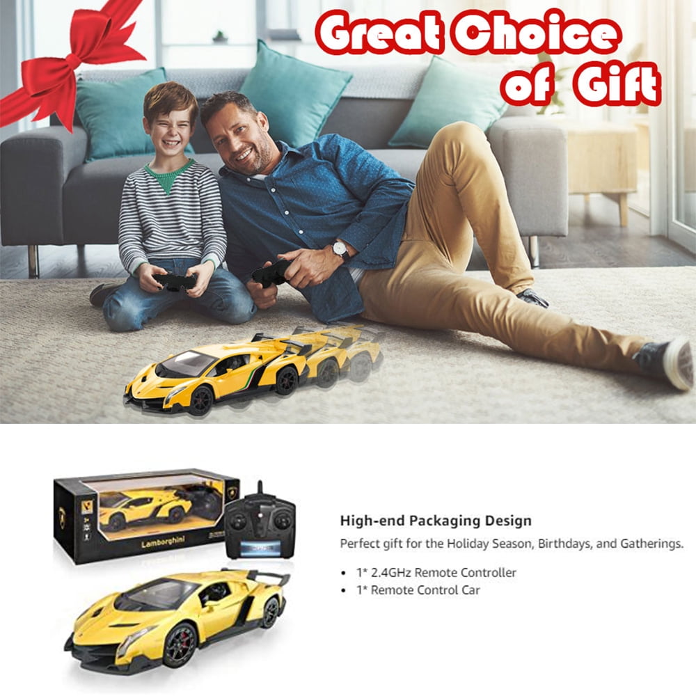 2425S RC Cars - 1:24 Officially Licensed Lambo Veneno, Electric Sport Racing , Car Model Vehicle， for Childers and Adults Toys and Gifts (Yellow)