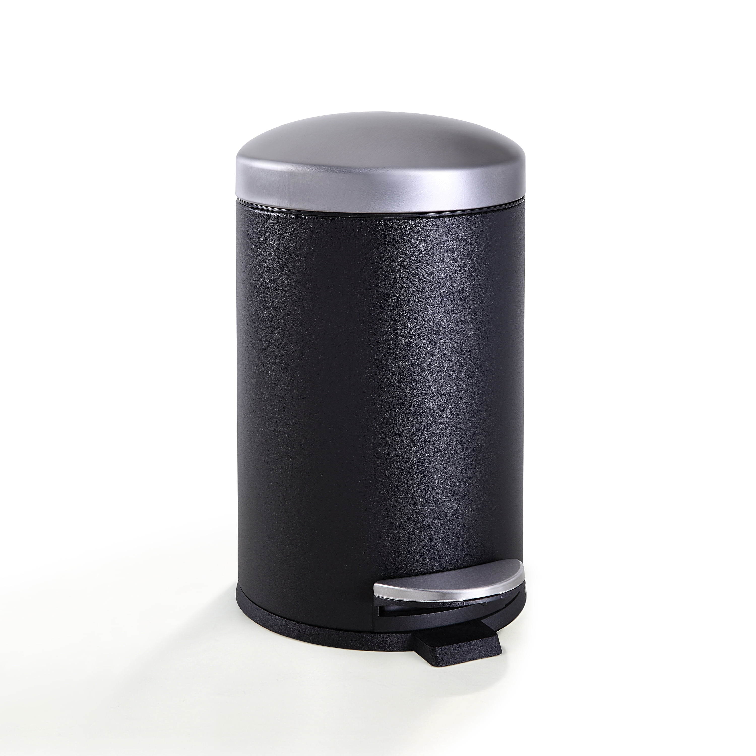 SunnyPoint 4.5 Liter / 1.2 Gallon Round Trash Can with Plastic Inner Bucket; Bathroom, Office, Kitchen and Bedroom Step On and Slow Close (BLK+SN)