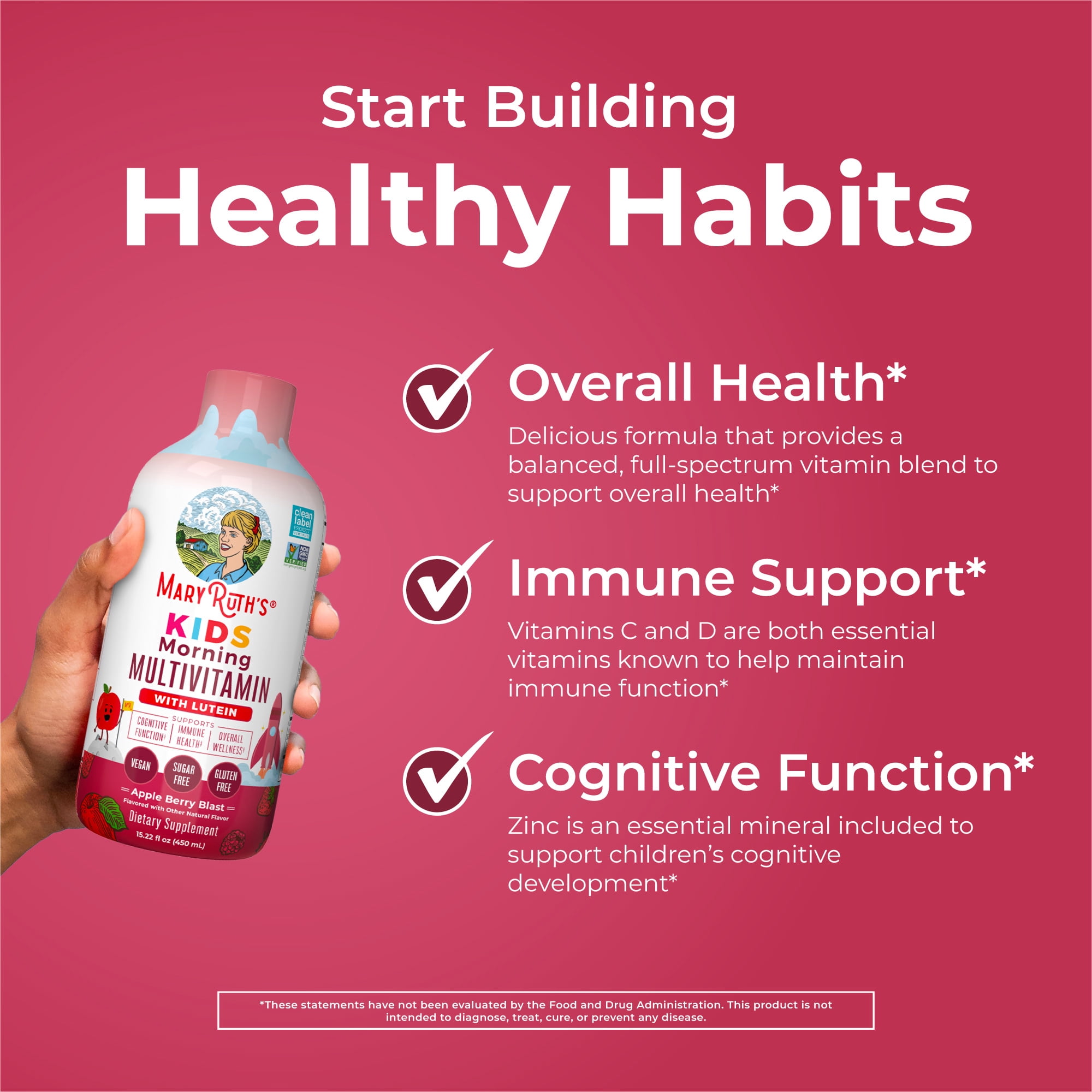 (2 pack) MaryRuth's Kids Liquid Multivitamin with Lutein, Immune Support, Overall Health, Apple Berry Blast Sugar-Free Vegan Gluten-Free Ages 1+, 15.22 fl oz