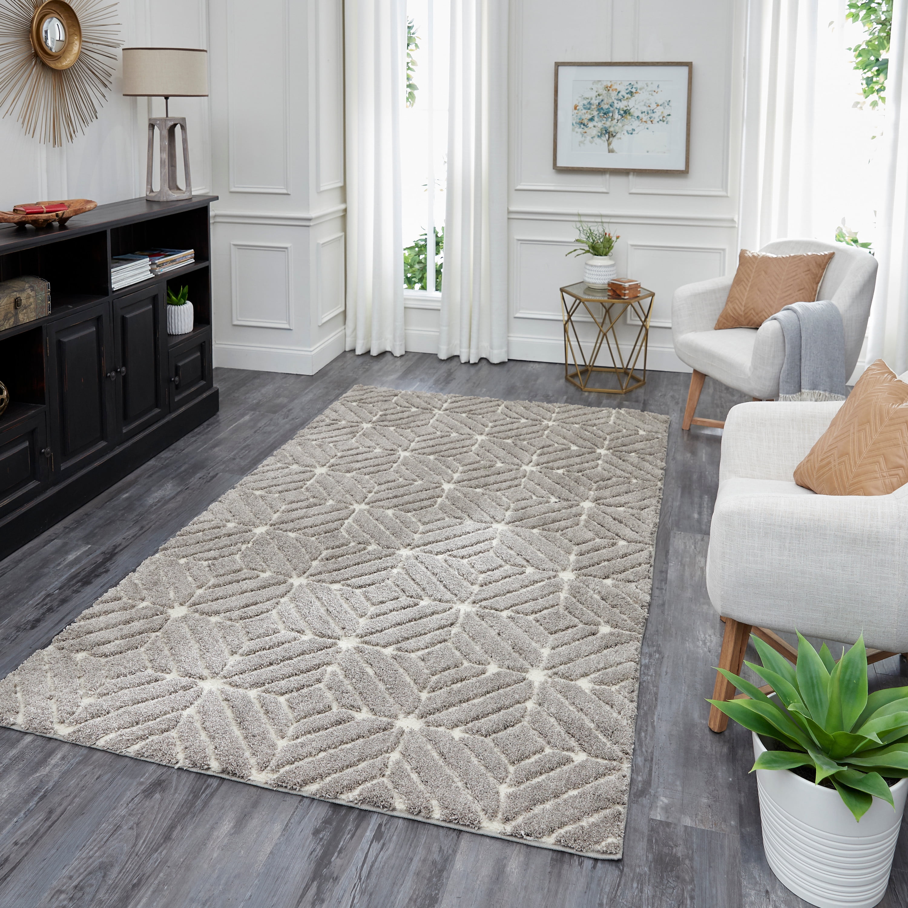 Mohawk Home Loft Quilted Geo Grey Woven Area Rug, 5'x8', Grey