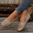 thumbnail image 3 of Rokment Womens Wedge Slip on Walking Loafers Vintage Bow Leather Low Heels Ballet Flat Dress Shoes Boho Beach Casual Spring Fall Footwear Khaki Size 6.5, 3 of 6