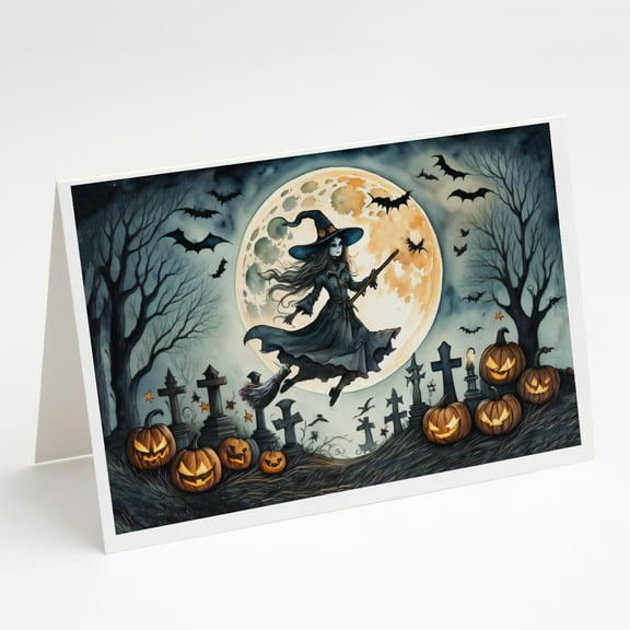 Flying Witch Spooky Halloween Greeting Cards and Envelopes Pack of 8 7 in x 5 in