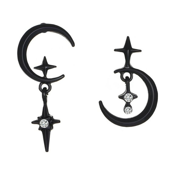 CILENON Womens Earrings Asymmetric Star And Moon Stud Earrings Women'S Cold Earrings (Black,One Size)