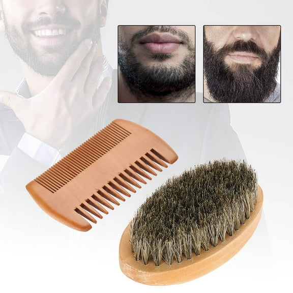 Men Beard Care Kit Beard Grooming Kit Mustache Oval Brush and Beard Comb Cleaning Grooming Tool Helps Softening and Conditioning Mustaches