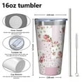 thumbnail image 4 of 16oz Tumblers Pioneer Flower Floral Print Pattern Stainless Steel Vacuum Insulated Double Wall Travel Tumbler Cups Mug with Lid and Straw,Cleaning Brush for Coffee,Tea, 4 of 4