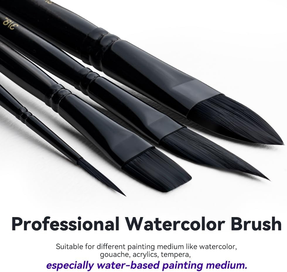 JJEAN-Transon 10pcs Natural Watercolor Paint Brush Set Professional for Watercolor Acrylic Ink Gouache Tempera