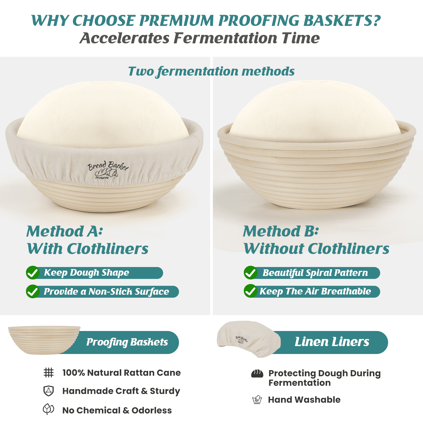Banneton Bread Proofing Basket Set of 2,Sourdough Bread Kit,9" Round Basket,Bread Making Tools and Supplies,Include Linen Liner, Bread Bag, Danish Dough Whisk,Bread Lame,Bowl Scraper,Dough Scraper Kit