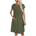thumbnail image 1 of Dealovy Robes pour Femmes Manches Courtes T-Shirts Robe Col Rond Décontractée Ample Confortable Robe d'Été avec Poches, 1 of 7