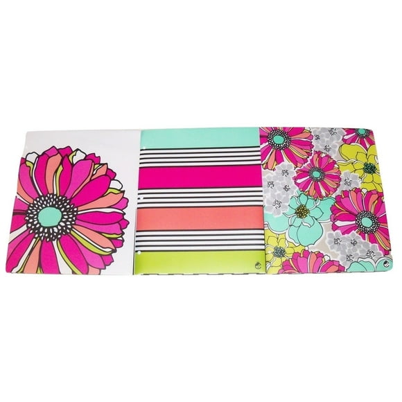 Studio C Carolina Pad Set of 3 Poly Folders ~ Whimsical Flower (Large Flower Head on White, Colorful Patches Among Black and White Stripes, Floral Collage)
