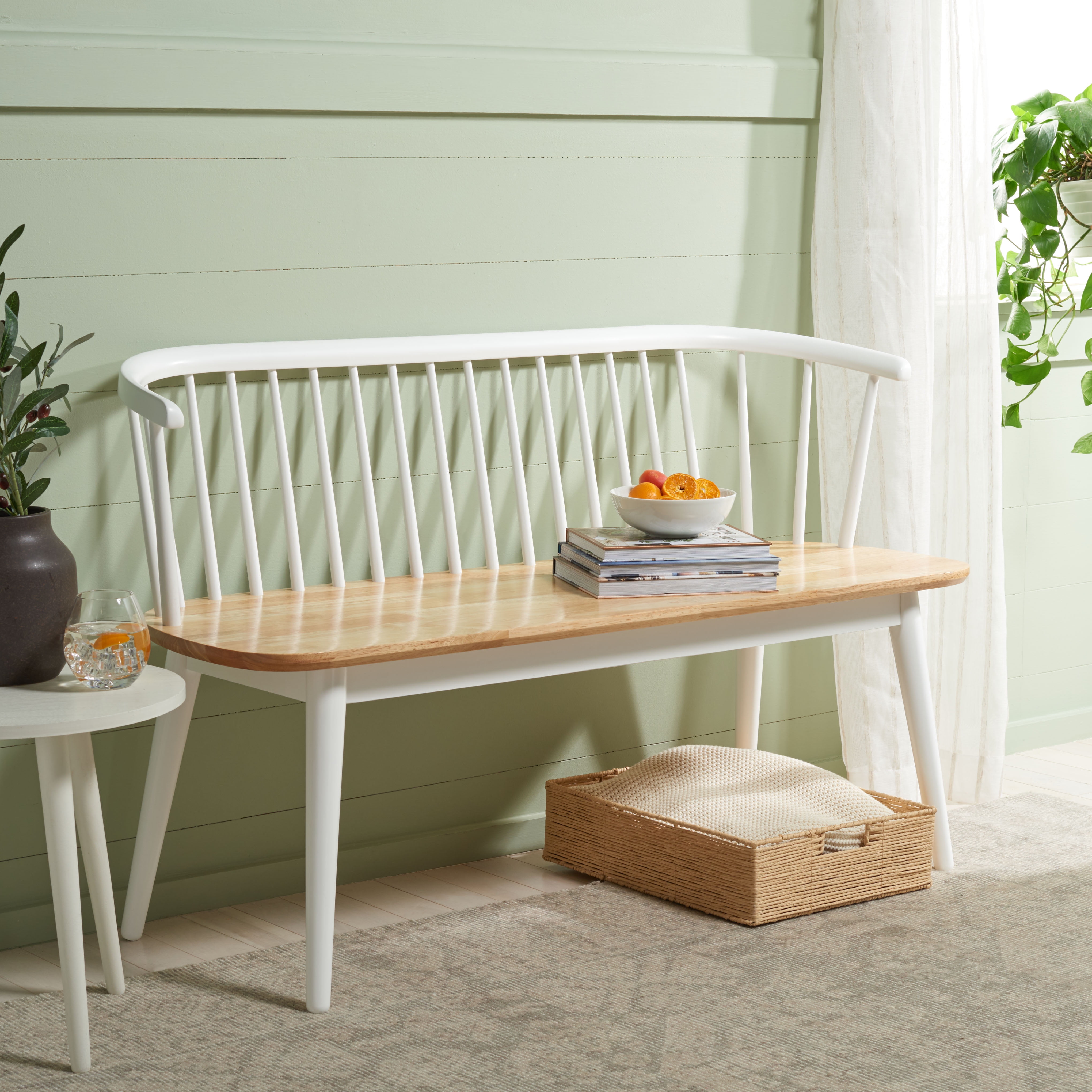 SAFAVIEH Blanchard Solid Classic Spindle Bench, Natural