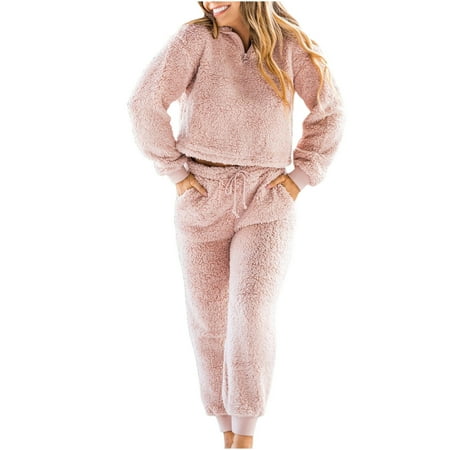 

pajama set for women Women s Casual Pajamas Set Soft Warm Fleece Sweatsuit Sets Warm Sports Suit For Winter
