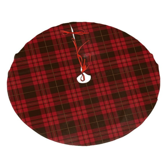 Black Red Tartan Christmas Tree Skirt for Xmas Holiday Home Decor Farmhouse Decorations Indoor 48"