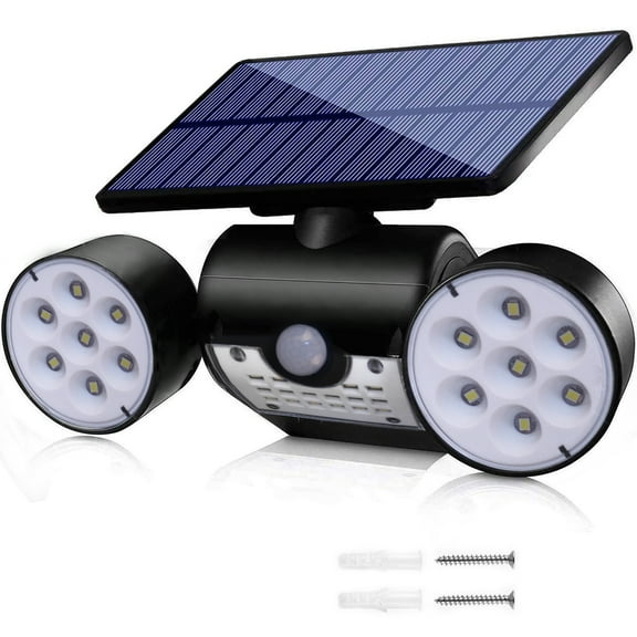 Honche Solar Motion Sensor Light Outdoor Waterproof Dual Head Spotlights Front Door Garage Security Wall Lights(1 Pack）