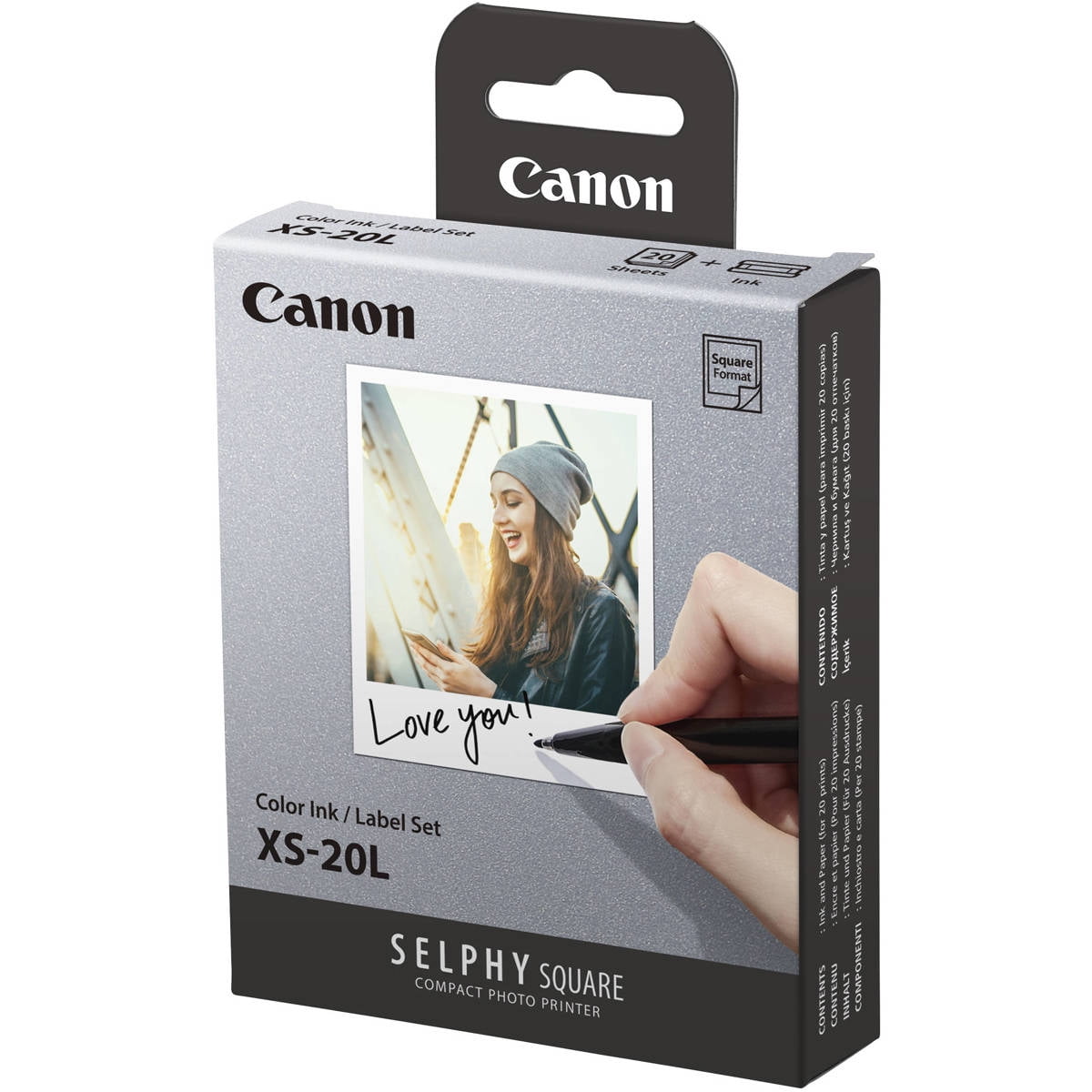 SELPHY SQUARE QX10 ＋ XS-20L Canon, 5 Pack SELPHY Color Ink/Label XS-20L Set, 20 Sheets