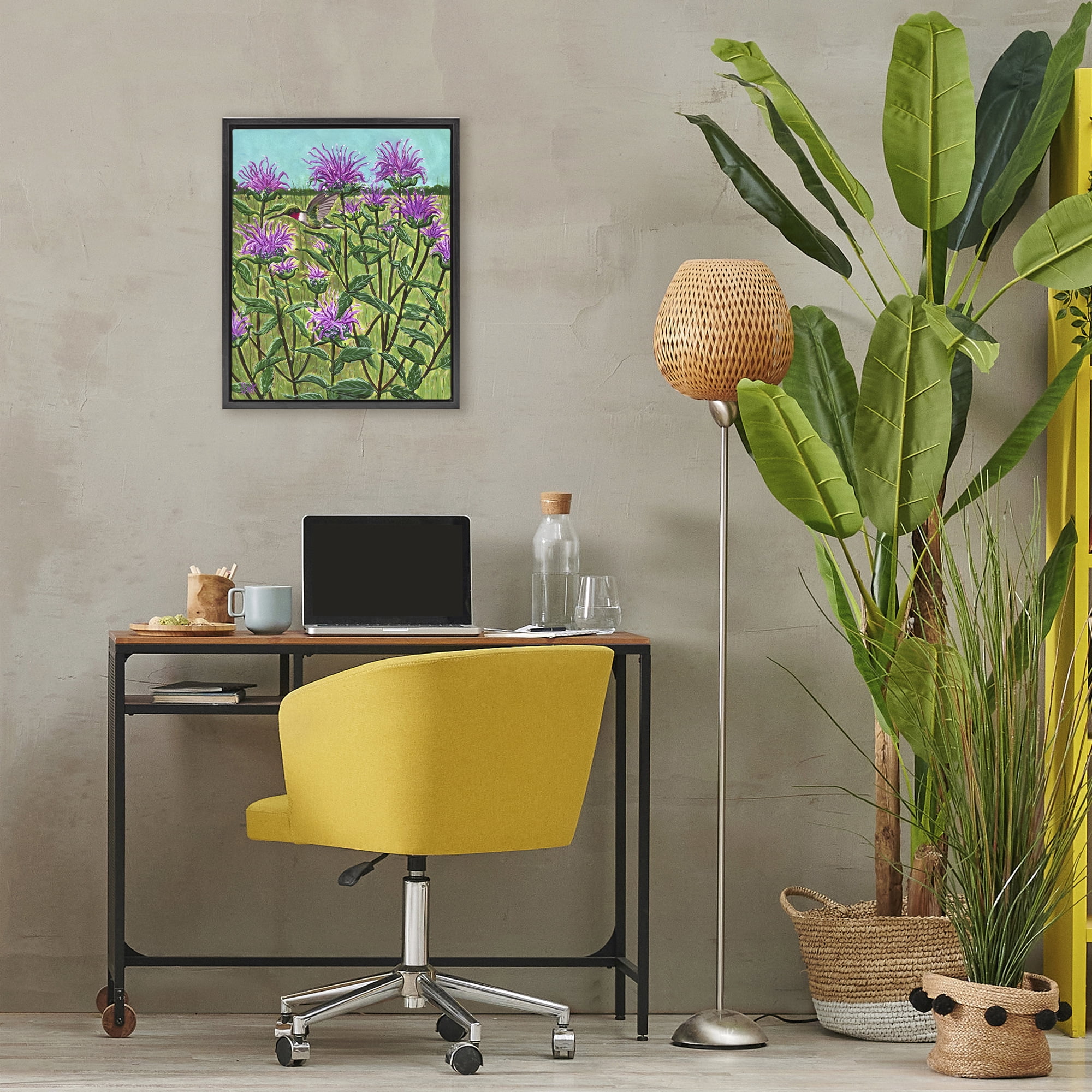 Stupell Industries Ruby Throated Hummingbird & Beebalm Black Framed Floater Canvas Wall Art, design by Sarah Waldron Kimball