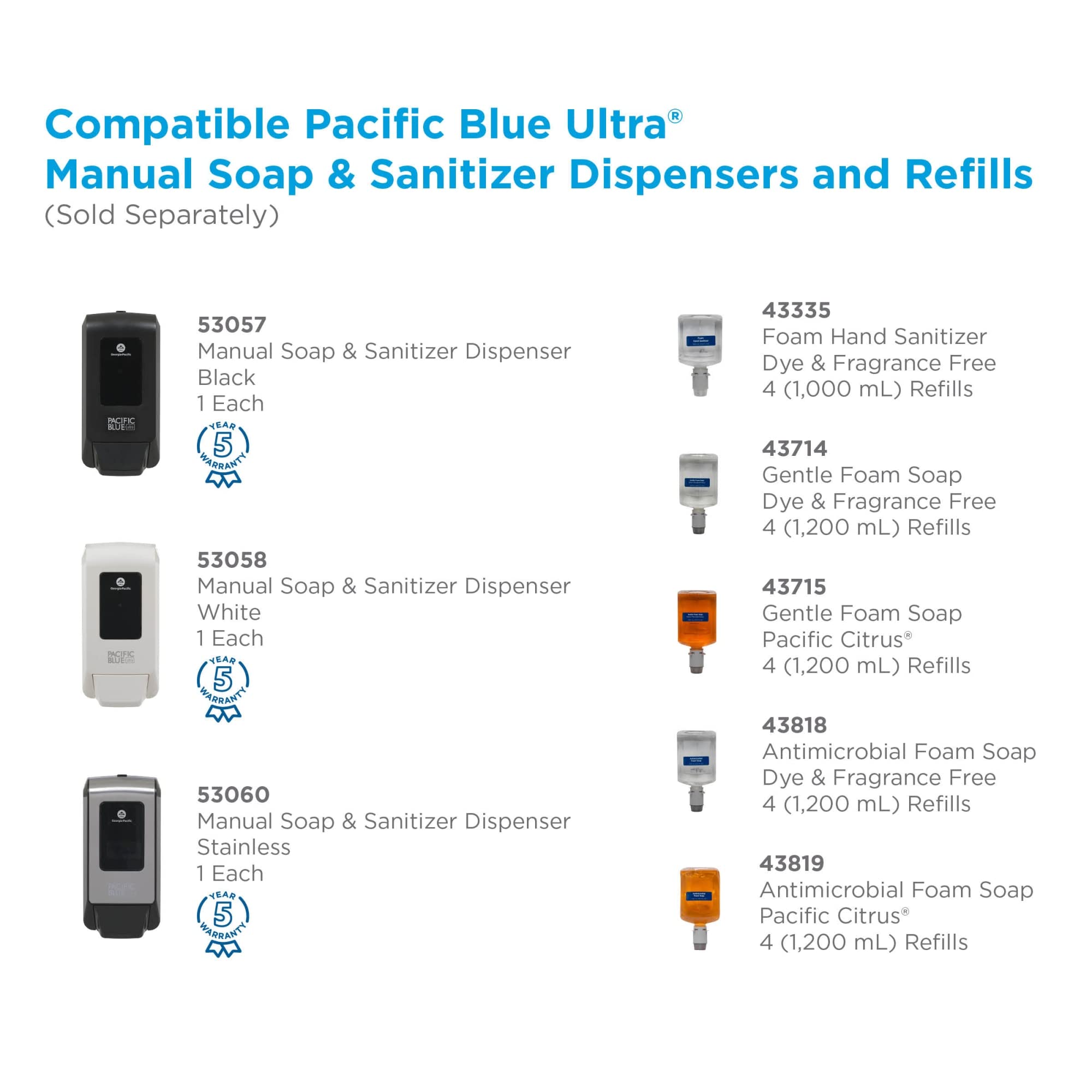 1200 mL Pacific Blue Ultra Foam Soap Manual Dispenser Refill - Fragrance-Free (4/Carton)