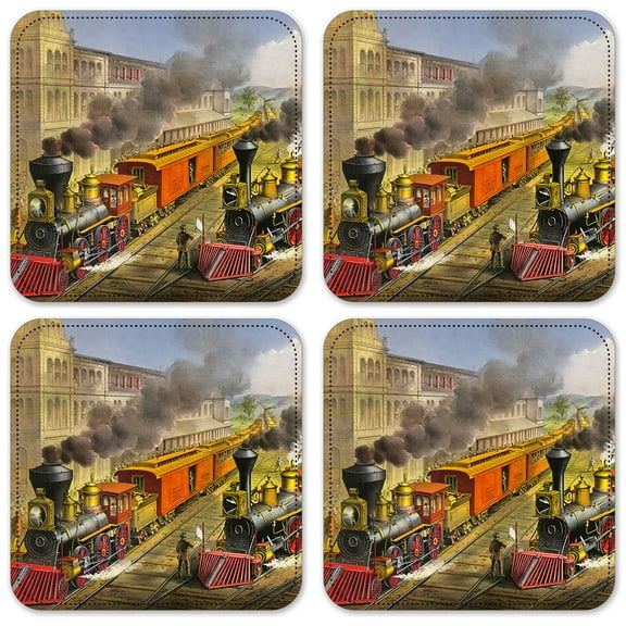 Vinyl Drink Coasters - Set of 4 - Currier & Ives Train