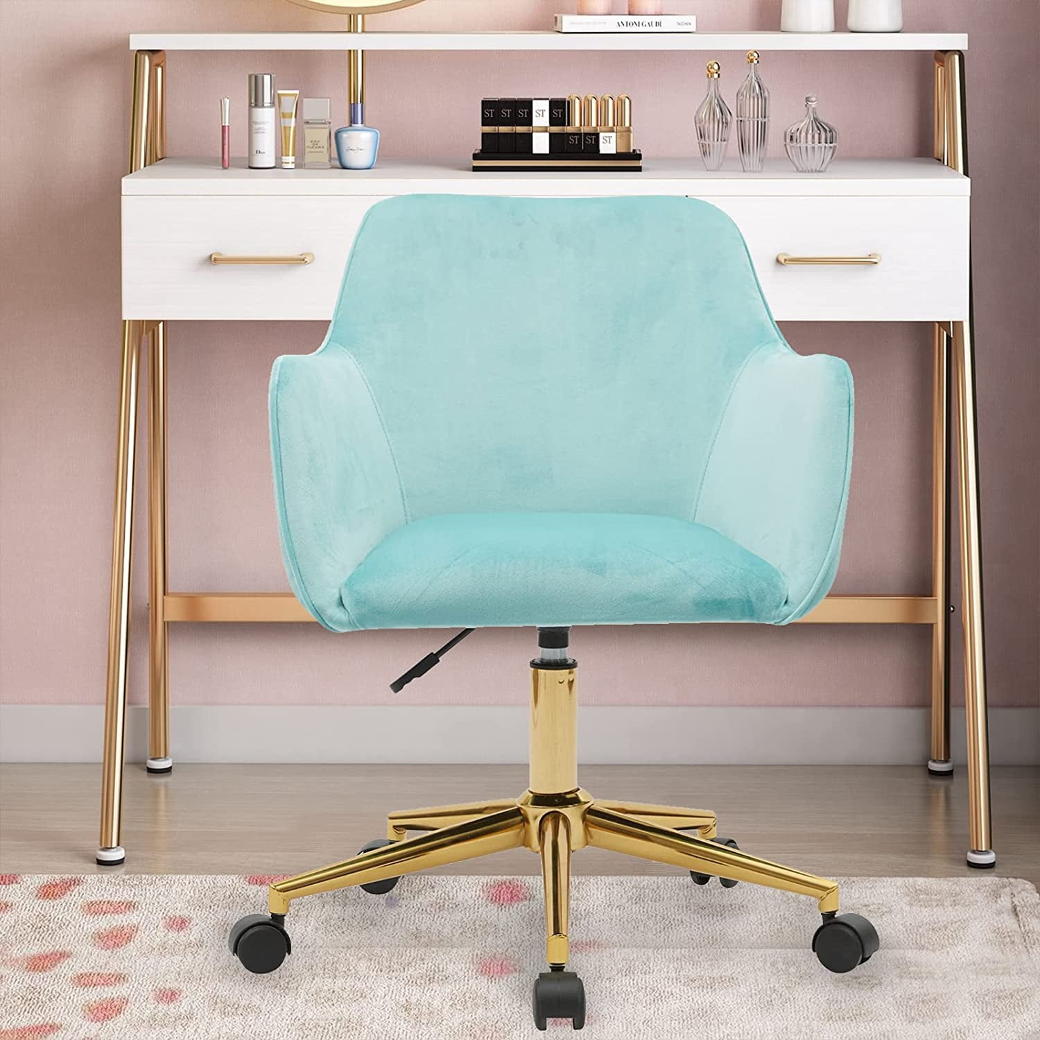 Velvet Fabric Vanity Chair for Makeup Room, SYNGAR Modern Accent Chair