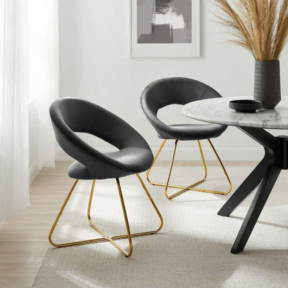 Modway Nouvelle Performance Velvet Dining Chair Set of 2 in Gold Charcoal