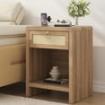 thumbnail image 2 of Rattan Nightstand Set of 2, Nightstand with Charging Station, Boho Bedside Table End Table with Drawer and Storage Shelf, Wood End Table Night Stand for Bedroom, Small Space, 2 of 9