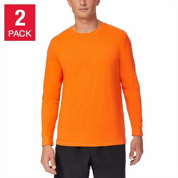 32 DEGREES Cool Men's 2 Piece UPF 40 Air Mesh Long Sleeve Crew Neck Shirts XXL Orange