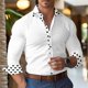 thumbnail image 1 of Camisa de hombre con rayas a cuadros y cuello alto geométrico con estampado urbano para exteriores, ropa de manga larga, ropa informal de diseñador, 1 of 6