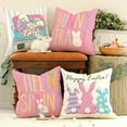 thumbnail image 2 of Happy Easter Pillow Covers 20x20 Inch Set of 4, Rabbits Hello Spring Bunny Trail Striped Truck Egg Farmhouse Decorative Throw Pillowcases for Home Sofa Couch Decoration (Pink) G481-20, 2 of 5
