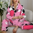 thumbnail image 6 of Hirioo Panda Heart Valentine Pink for Women's Pajama Sets 2 Piece Pjs Women's Long-Sleeved Pajama Set Button Down Sleepwear,S-XXL-Large, 6 of 7