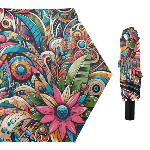 Fashion Flowers Leaves Compact Sun Umbrella Windproof Travel Umbrellas for Rain Strong Portable UV Protection