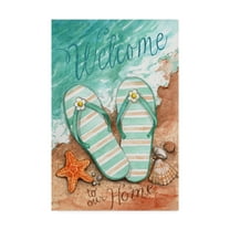 Trademark Fine Art 'Flip Flops On The Beach Welcome' Canvas Art by Melinda Hipsher