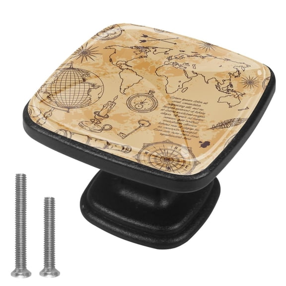 4 Pcs Cabinet Handle Drawer Pulls World Map Compass Knobs with Screws Square Furniture Office Cabinet Knob Decoration