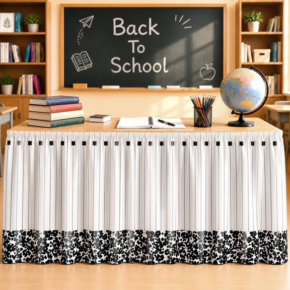 6 ft Boho Table Skirt for Teacher Desk Colorful Table Skirt Classroom Decor Teachers Desk Accessories School Classroom Decorations for First Day of School Back to School Supplies