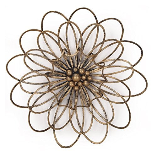 Adeco Flower Urban Design Metal Wall Decor for Nature Home Art Decoration & Kitchen Gifts, Golden Flower