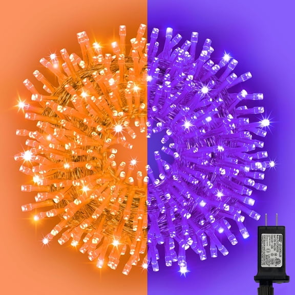 99FT 300 LED String Lights, Purple/Orange Fairy Lights Plug in, 16 Modes Transparent Wire, 29V Low Voltage for Indoor Outdoor Christmas Wedding Party Decoration