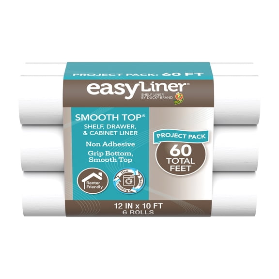 EasyLiner Smooth Top Shelf Liner, White, 12 in x 10 ft, 6 Rolls