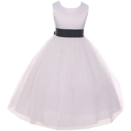 Satin Bow Party Dress - Big Girl Satin Customizable Big Bow Communion Wedding Flower Girl Dress Navy 8 KD 411 WT BNY Corner