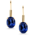 thumbnail image 2 of Gem Stone King 2.00 Cttw Blue Created Sapphire Yellow Gold Plated Leverback Earrings for Women | Gemstone September Birthstone | Oval 7X5MM, 2 of 4