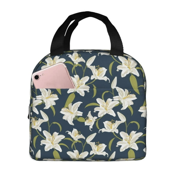 Easygdp Lilies Flowers Bolsa Térmica Premium - Tela Oxford Impermeable, Gran Capacidad, Bolsillo Frontal, Unisex para Trabajo, Escuela, Actividades al Aire Libre y Picnics