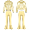 thumbnail image 4 of iiniim Kids Girls Modern Jazz Hip Hop Dance Outfits Long Sleeves Bomber Jacket with Bell-bottoms Pants Set Size 6-16 Gold 14, 4 of 7