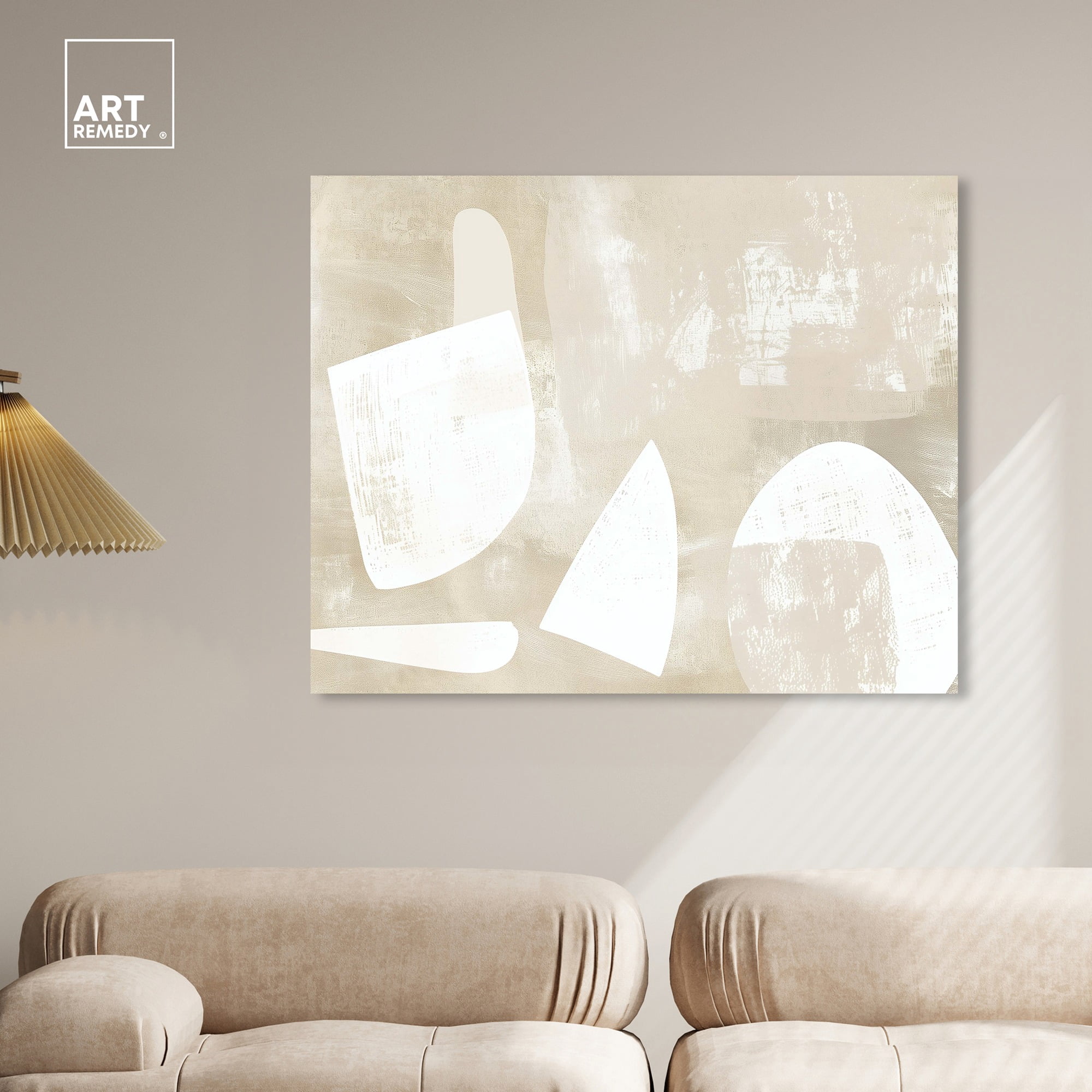 Cream And Ivory Modern Earth Tone Abstracts Canvas Wall Art by Art Remedy, Gallery Wrapped, 45"x36"