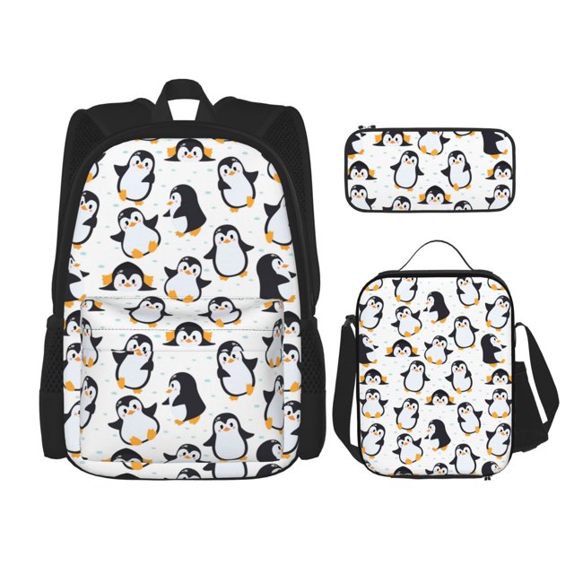 Balery Cute Penguins Mochila Escolar 3 en 1 para Niños - Mochila Resistente con Lonchera Térmica y Estuche - Mochila Escolar para Niños y Niñas
