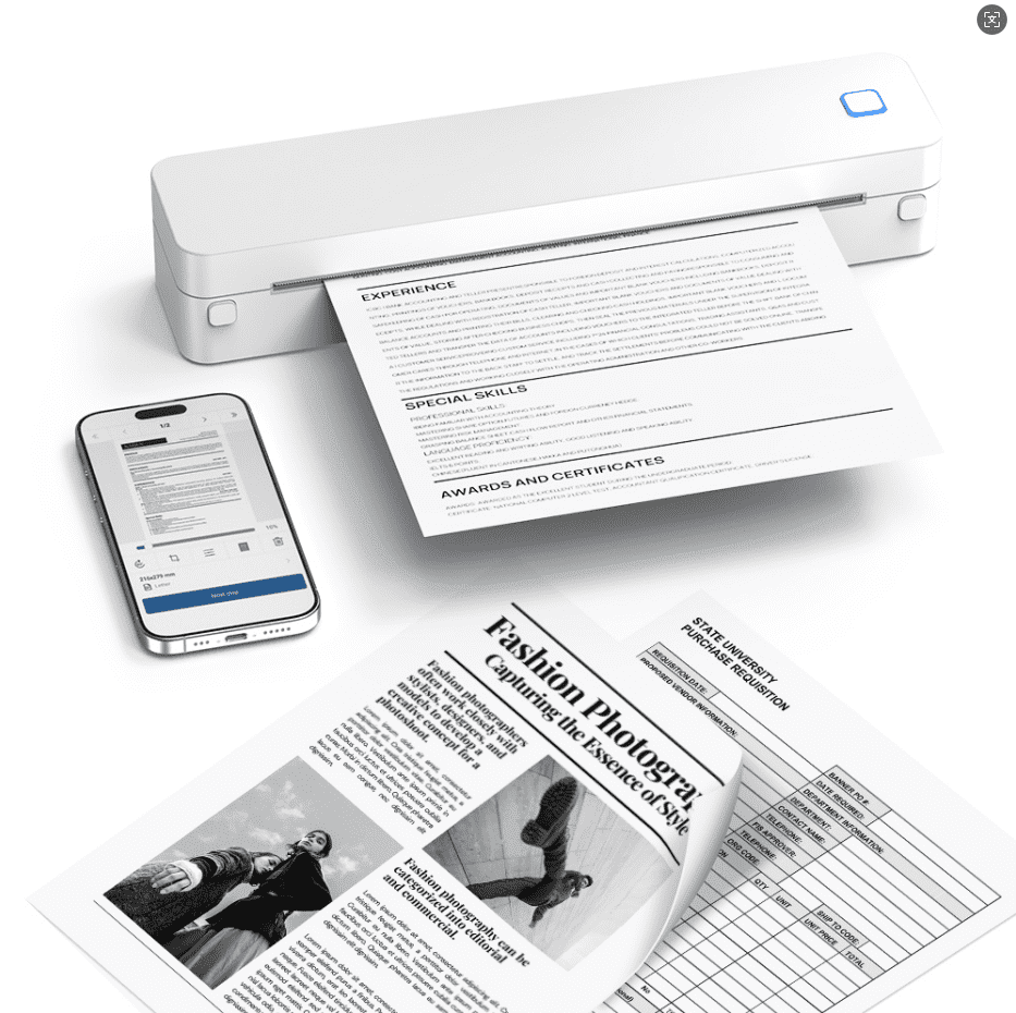 The D830 portable wireless printer is ideal for inkless printing, perfect for travel and office use. Compatible with iOS, Android, and laptop devices.