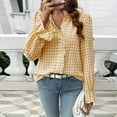 thumbnail image 4 of Tops for Women, Womens Plaid Shirts 2025 Plus Size Holiday Party Ruffled V-Neck Blouse Long Sleeve Casual Fall Winter Lounge Wear Christmas Photo Outfits Machine Wash Yellow Xxl, 4 of 4