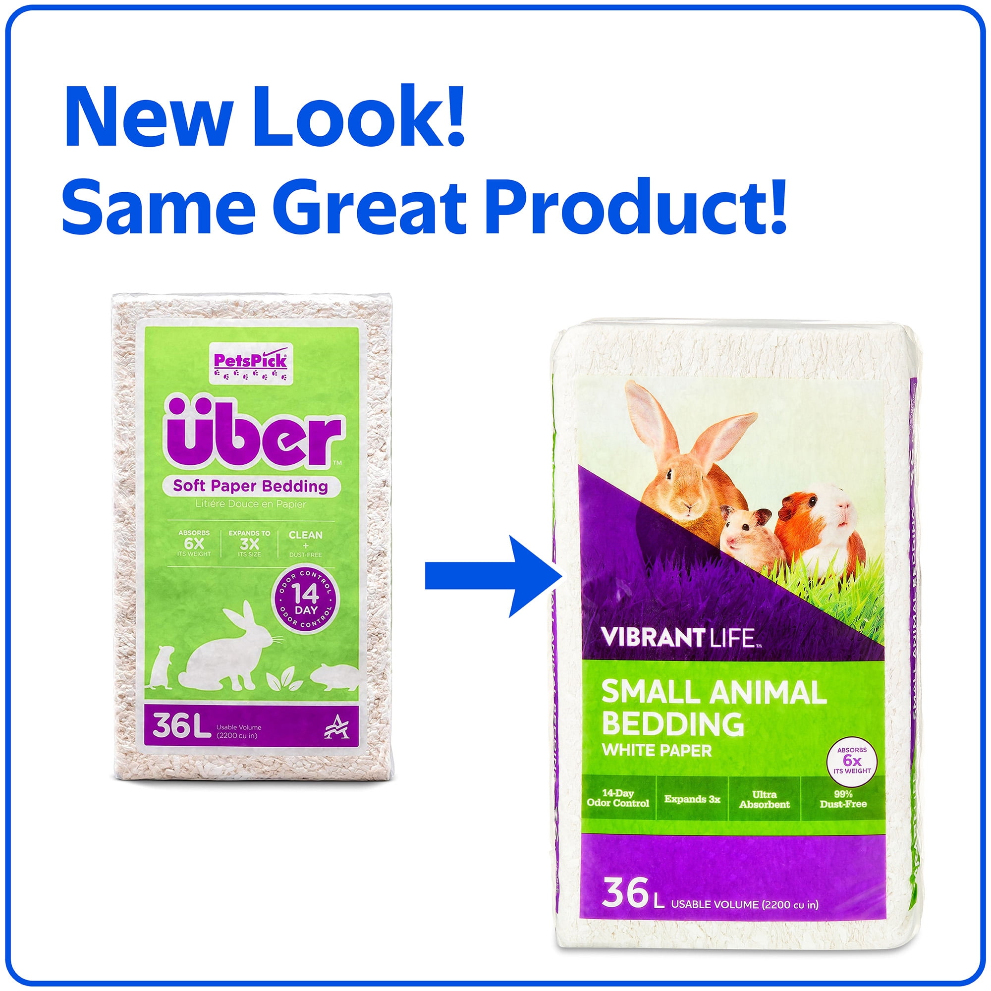 (3 pack) Vibrant Life Small Animal Bedding, White Paper, 36 L Bag