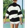 thumbnail image 5 of Deliqiba Women Striped Workout Set Two Piece Outfit Tracksuit Oversized Lounge Set Top and Shorts Sets with Pockets Black S, 5 of 7
