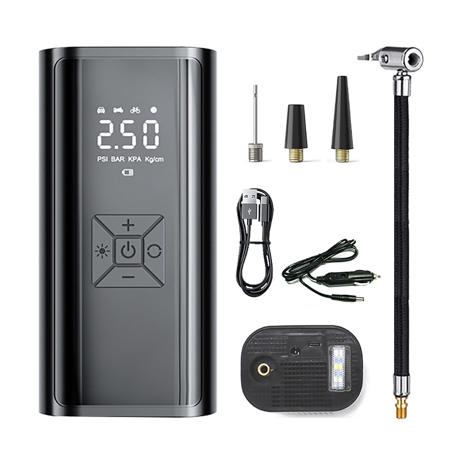 KQJQS Portable Air Compressor Tire Inflator, 150PSI Air Pump with 6000mAh Battery & LED, Suitable for Cars, Bikes, Balls, Motorcycles